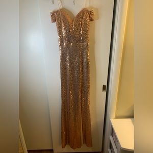 All sequin off the shoulder formal dress with side slit, bodycon, size 1/2